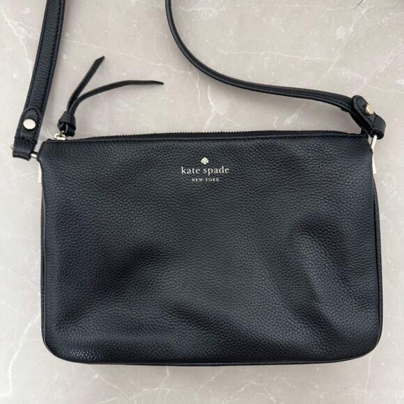 Kate Spade Leila Black Pebbled Leather Triple Gusset Adjustable Crossbody Bag - Picture 2 of 16